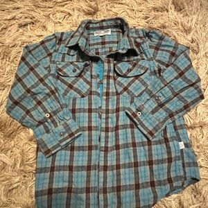 Charming Kids Rocking Baby Plaid Button-Down Shirt - Teal and Brown